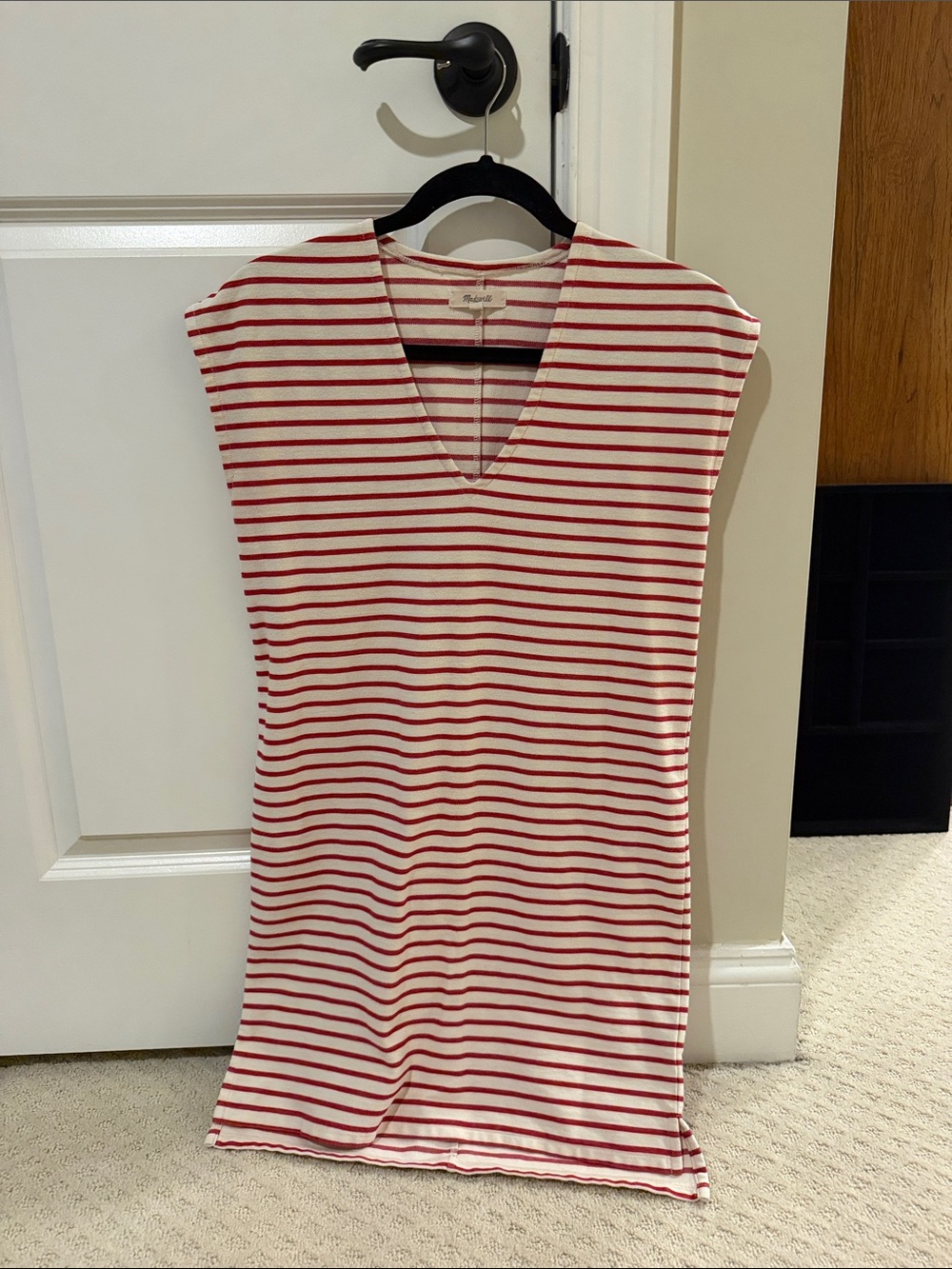 Madewell Red & White Striped V-Neck Coverup Dress